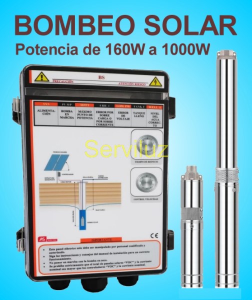Bombeo Solar Directo Bomba Sumergible y Cuadro Electronico 210W BS321080